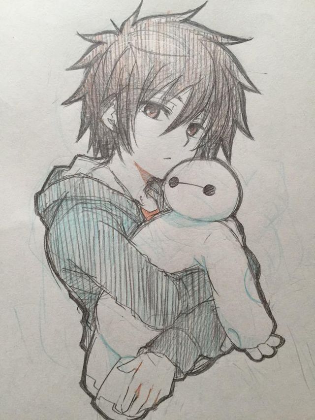 Desenho de Anime para Desenhar de garoto com ursinho fácil e bonito