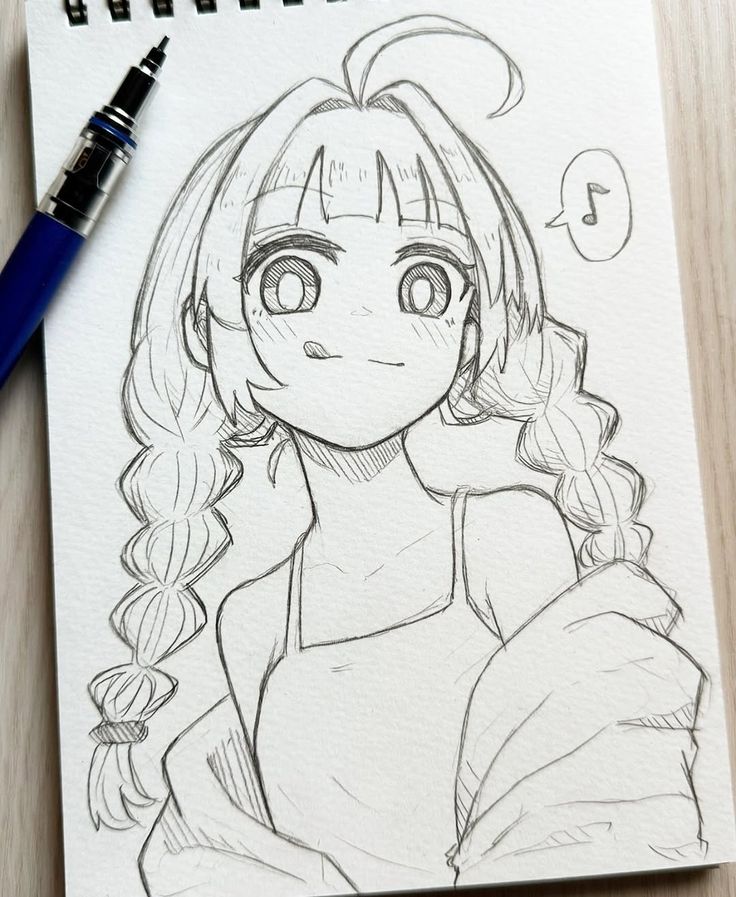 Desenho de Anime para Desenhar de Uma Garota com Tranças