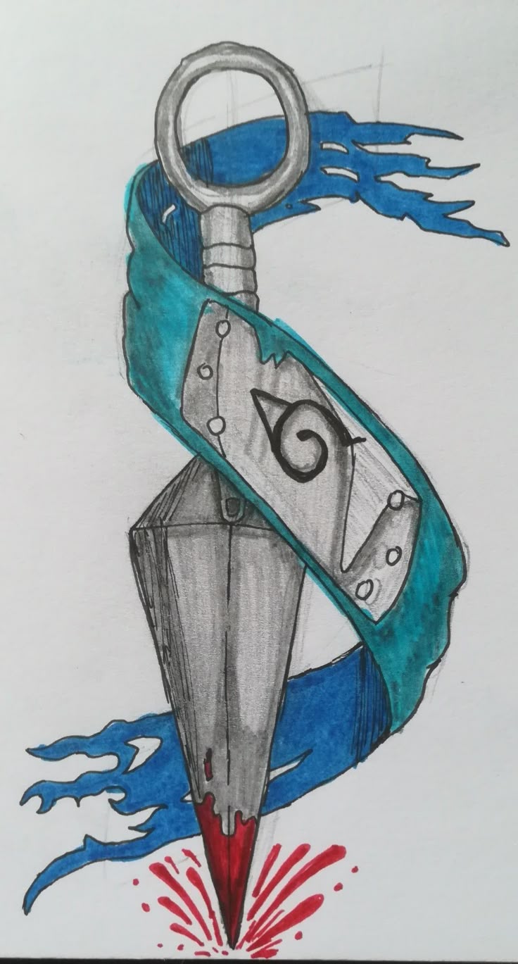 Desenho de Anime para Desenhar da kunaí com faixa azul