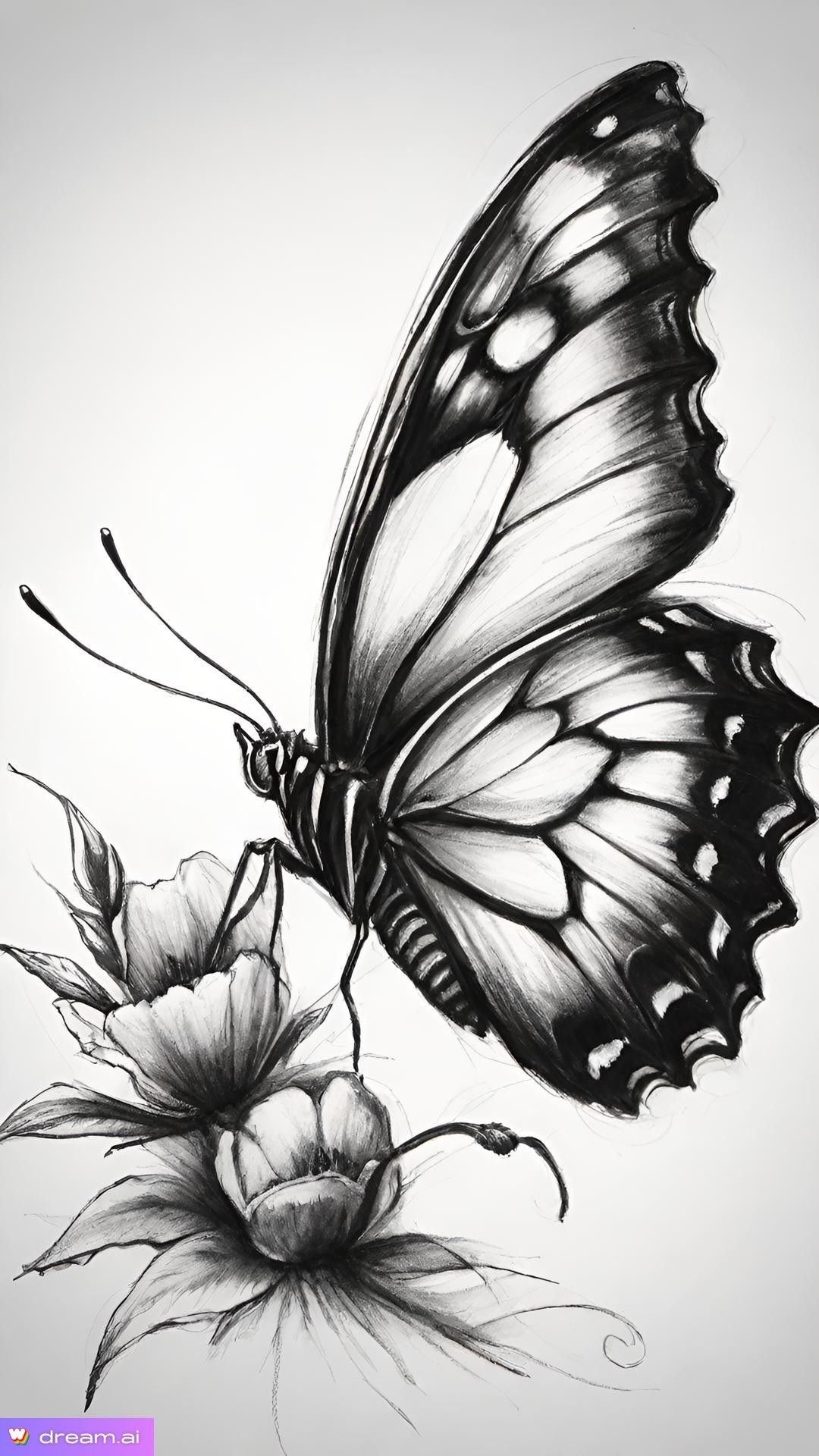 Desenho de Borboleta: Borboleta Realista a Lápis para desenhar