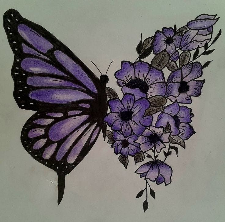Desenho de Borboleta: Borboleta Realista em Flores para desenhar