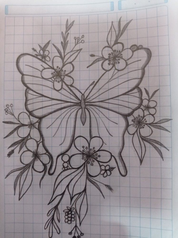 Desenho de Borboleta: Borboleta com Flores para desenhar