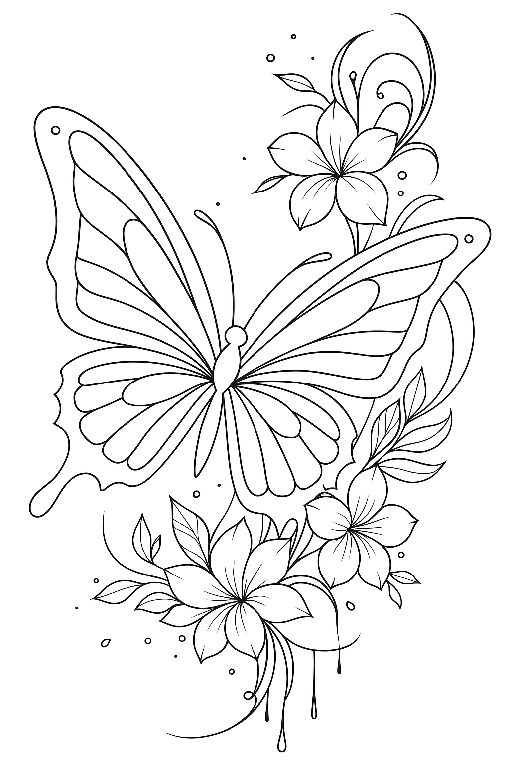 Desenho de Borboleta: Borboleta Realista com Flores para desenhar