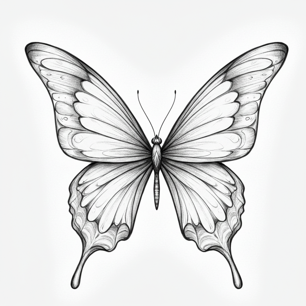Desenho de Borboleta: Borboleta Realista a Lápis para desenhar