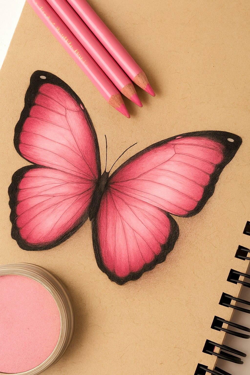 Desenho de Borboleta: Borboleta Rosa Realista a Lápis