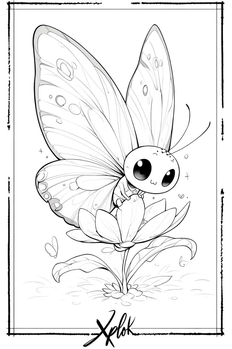 Desenho de Borboleta: Borboleta Fofa com Flores para desenhar