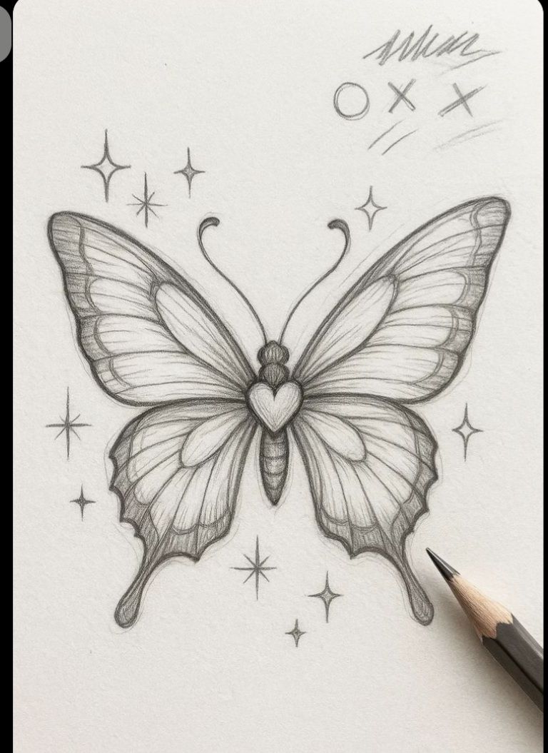 Desenho de Borboleta: Borboleta Realista a Lápis Simples