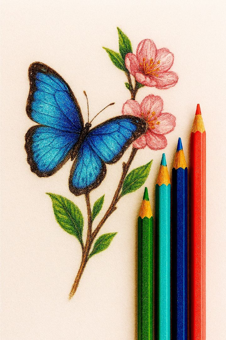 Desenho de Borboleta: Borboleta Realista a Lápis com Flores