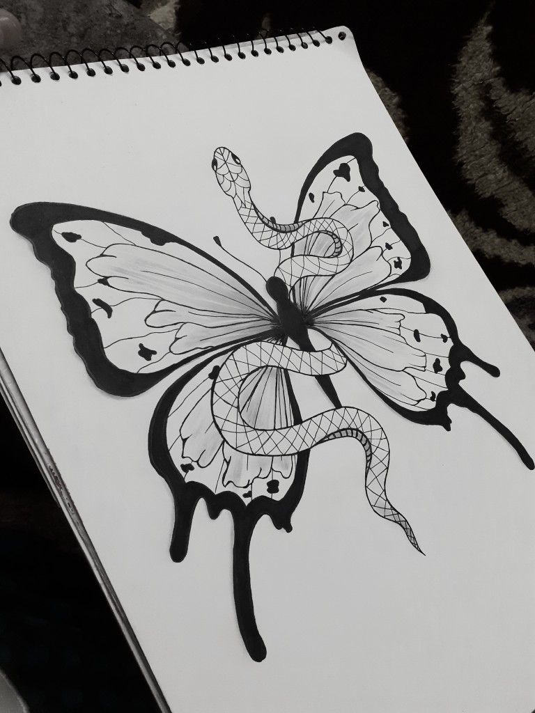 Desenho de Borboleta: Borboleta Realista com Cobra para desenhar