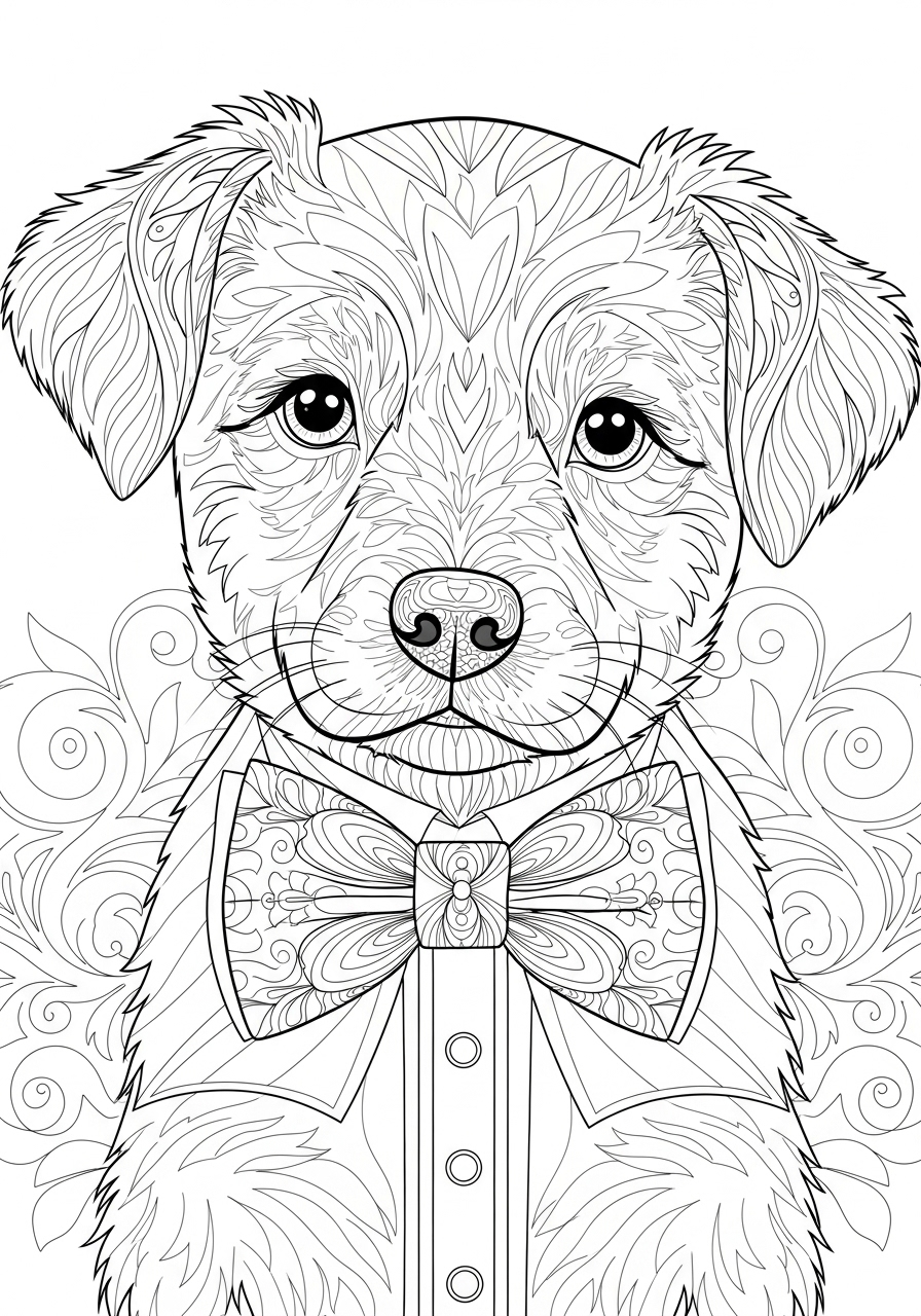 Desenho de Cachorrinho com gravata para imprimir e colorir