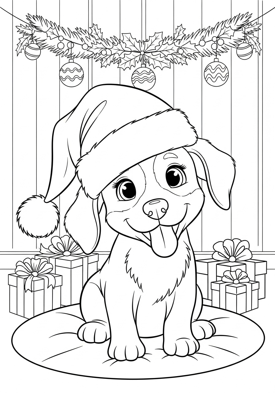 Desenho de Cachorrinho Natalino para imprimir e colorir