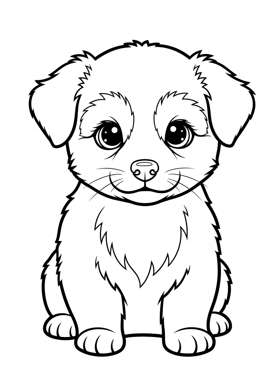 Desenho de Cachorrinho Fofo sentado para imprimir e colorir