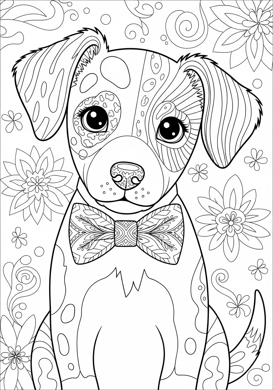 Desenho de Cachorrinho com gravata para imprimir e colorir