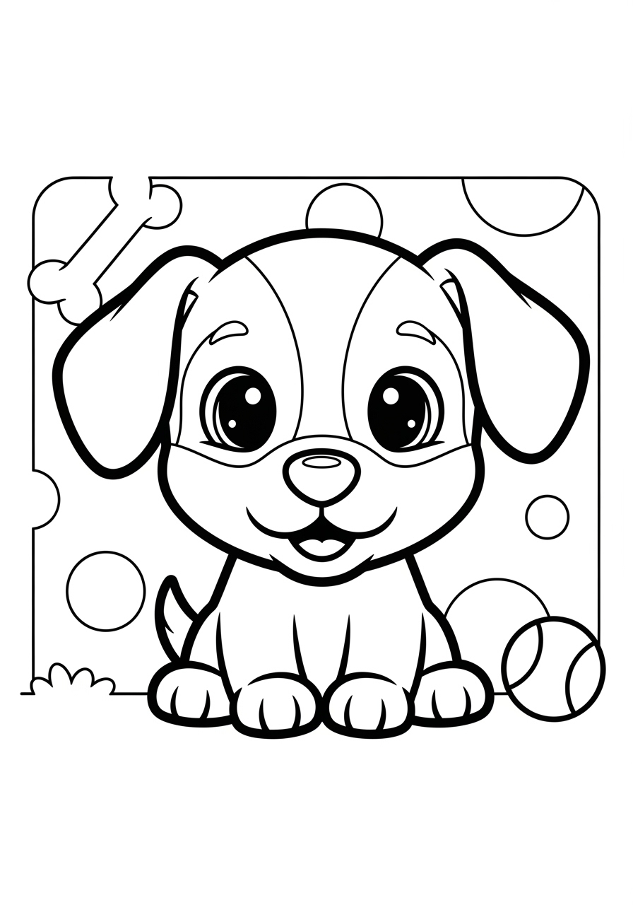 Desenho de Cachorrinho Feliz sentado para imprimir e colorir