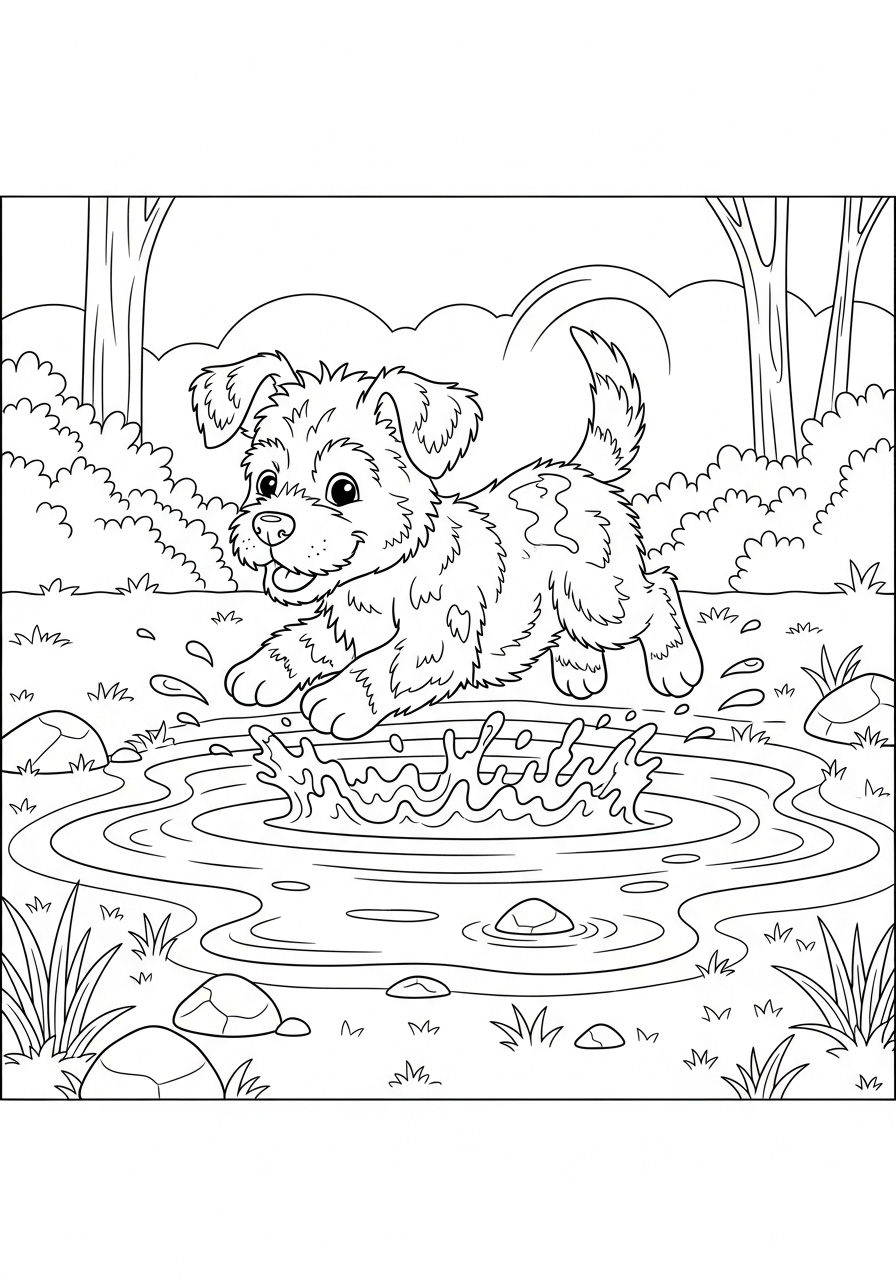 Desenho de Cachorrinho se divertindo na água para colorir