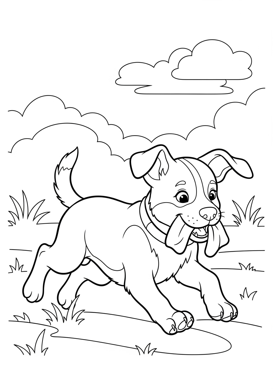 Desenho de Cachorrinho correndo com um brinquedo para colorir
