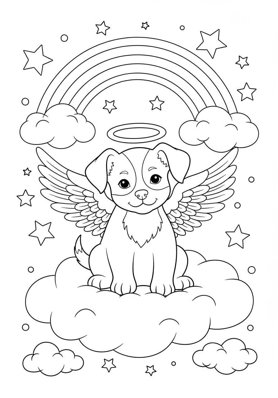 Desenho de Cachorrinho com asas para imprimir e colorir