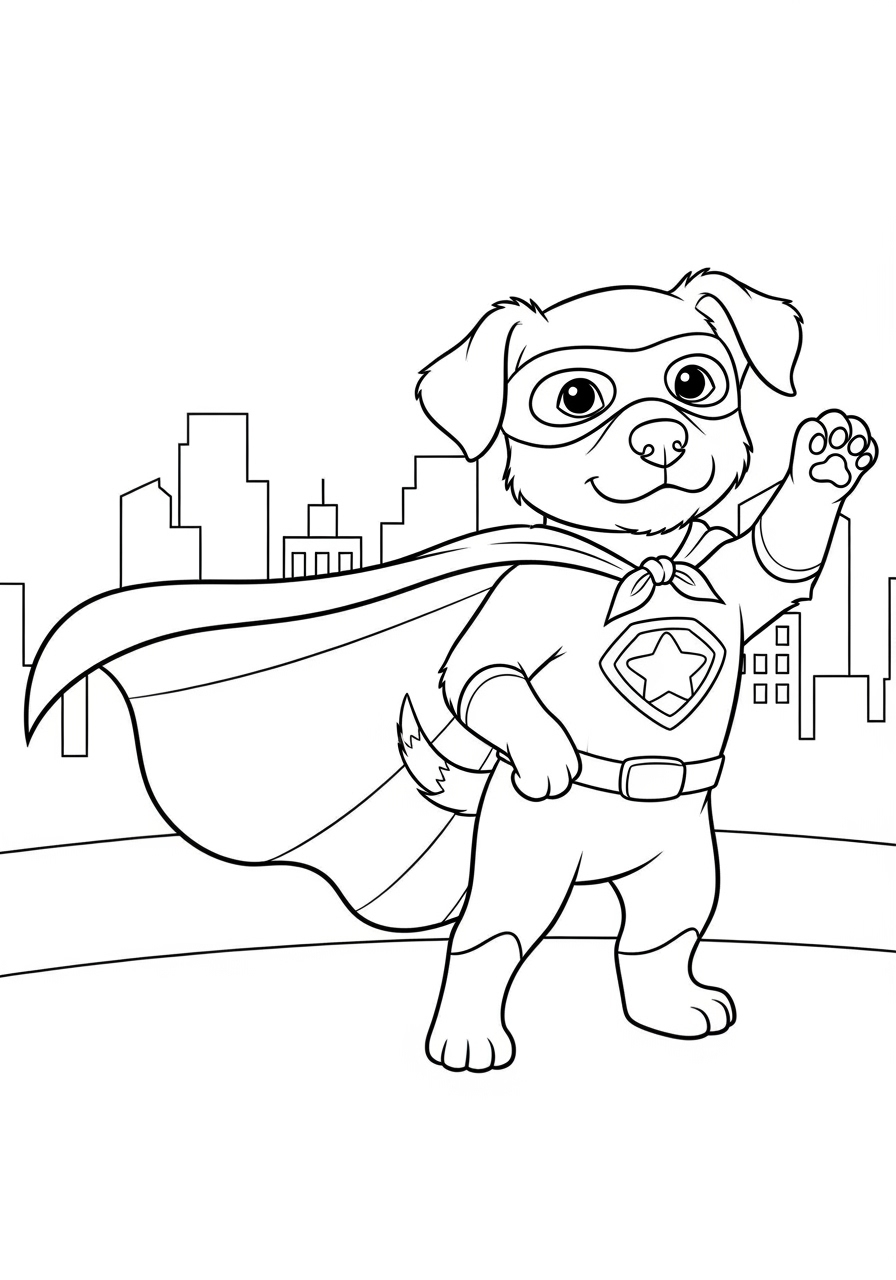 Desenho de Cachorrinho Super Herói com capa para colorir