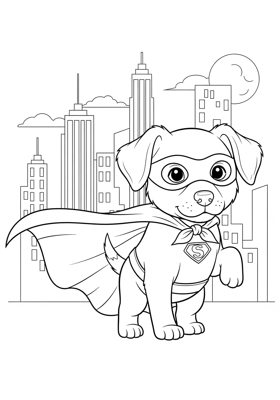 Desenho de Cachorrinho Super-herói para imprimir e colorir