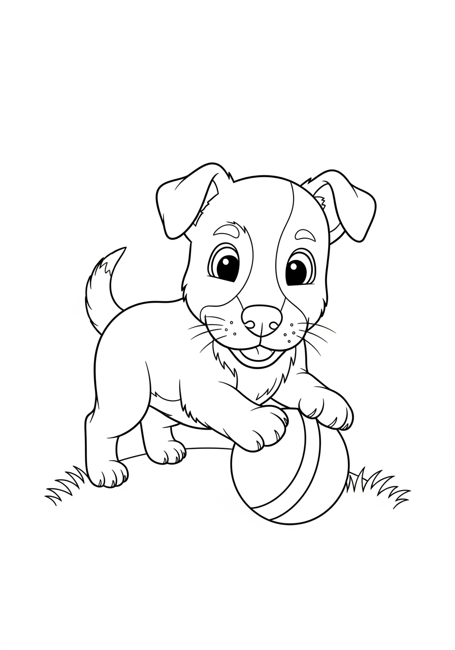 Desenho de Cachorrinho Fofo com bola para imprimir e colorir
