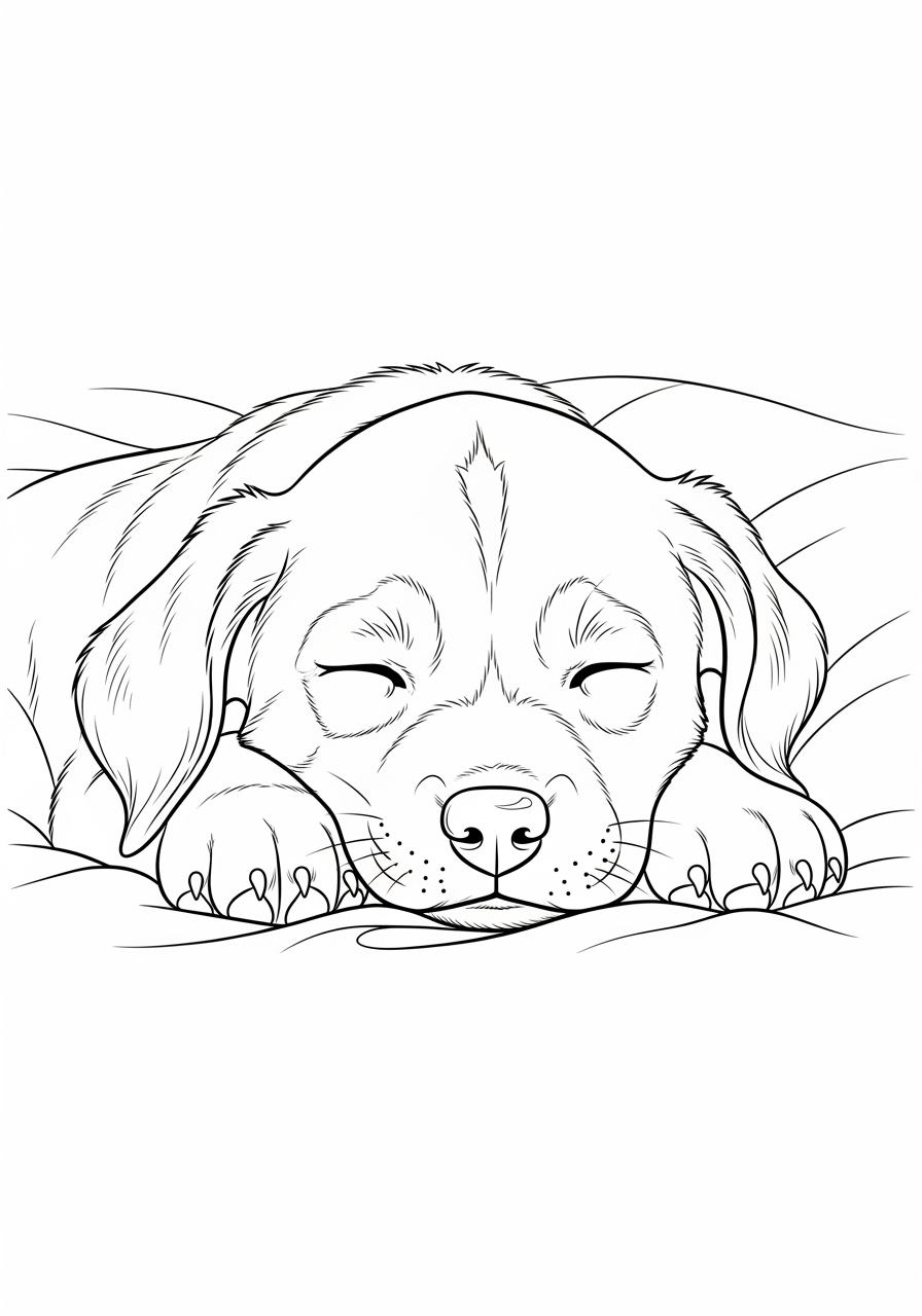 Desenho de Cachorrinho Dormindo para imprimir e colorir