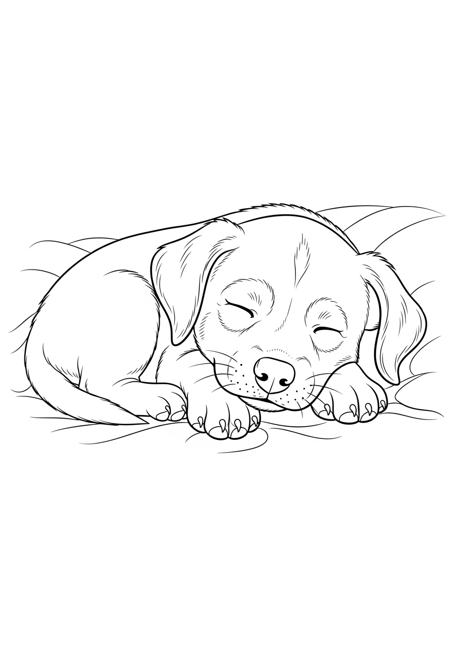 Desenho de Cachorrinho Dormindo para imprimir e colorir