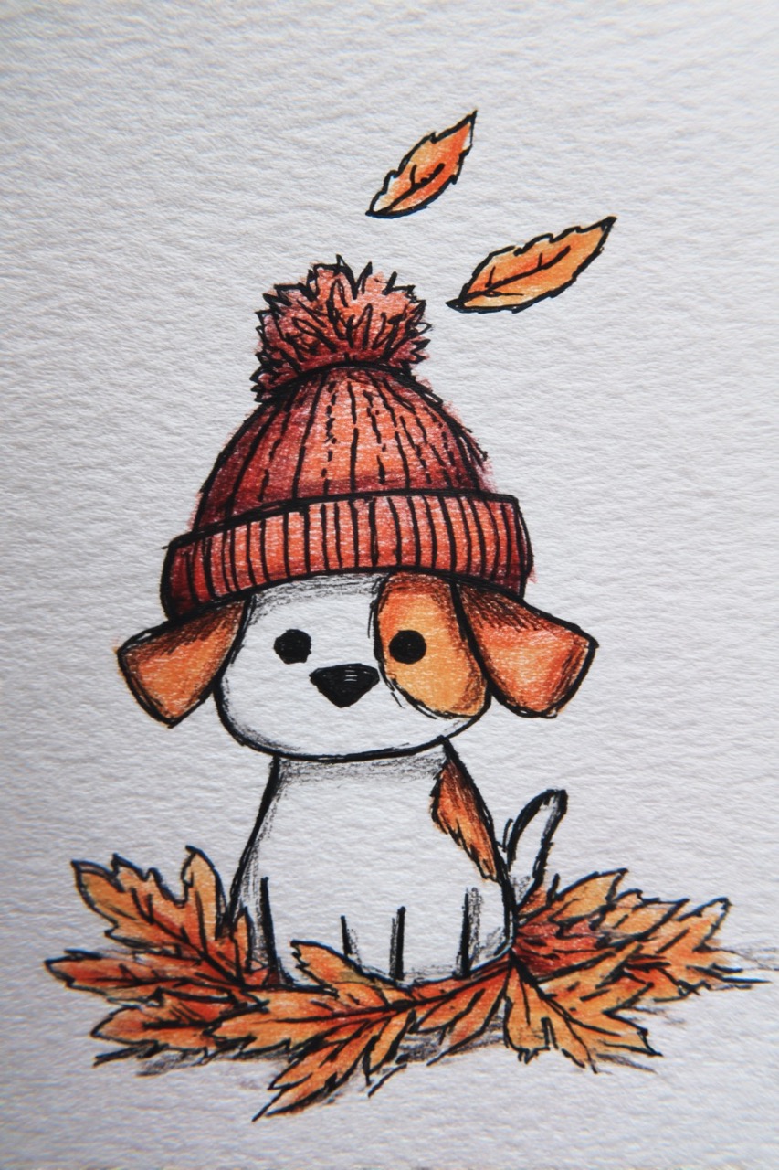 Desenho de Cachorro: Cachorro Fofo com Chapéu de Lã para desenhar