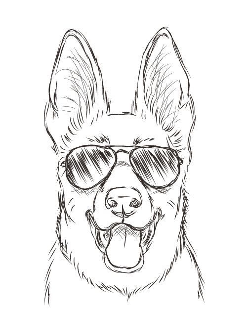 Desenho de Cachorro: Cachorro Pastor Alemão com Óculos para desenhar