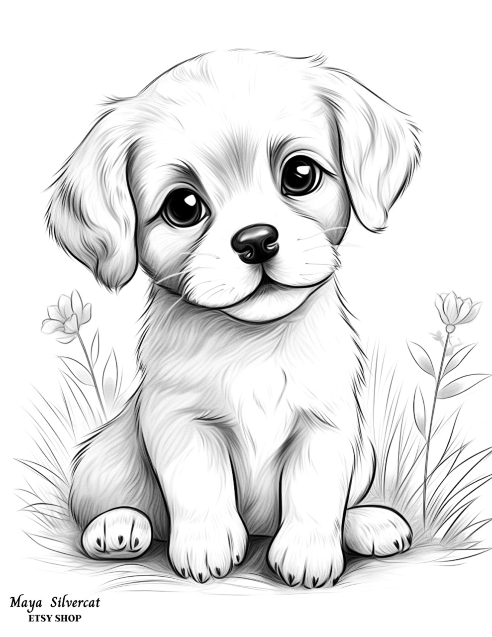Desenho de Cachorro: filhote de cachorro fofo para desenhar