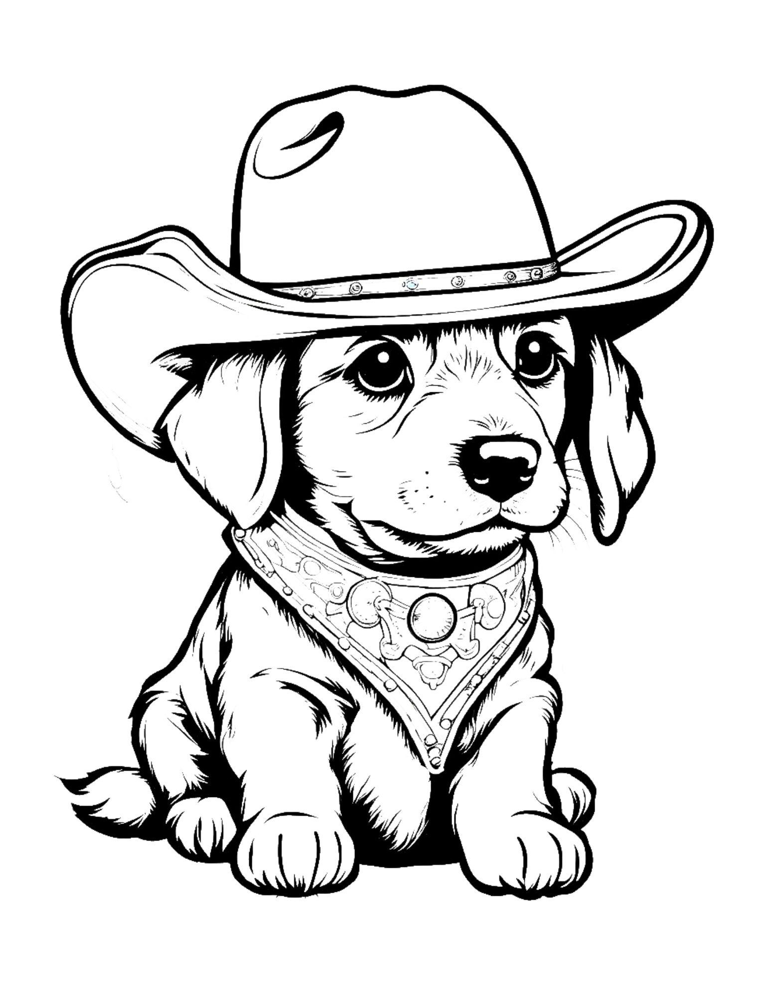 Desenho de Cachorro: Cachorro Beagle com chapéu para desenhar