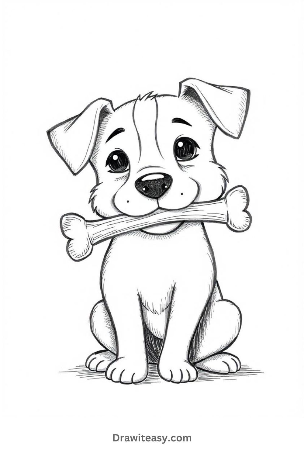 Desenho de Cachorro: Cachorrinho com osso para desenhar