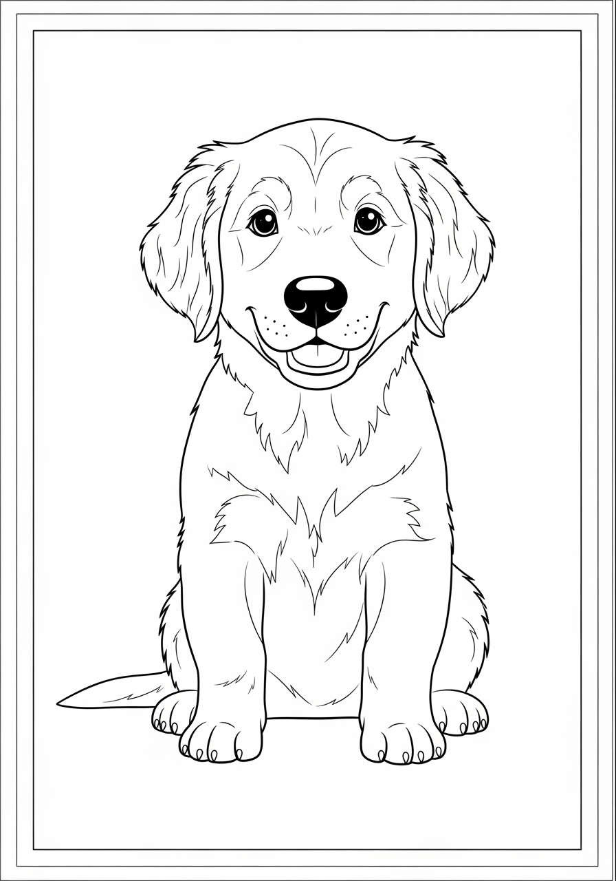 Desenho de Cachorro Golden Retriever sorridente para imprimir e colorir
