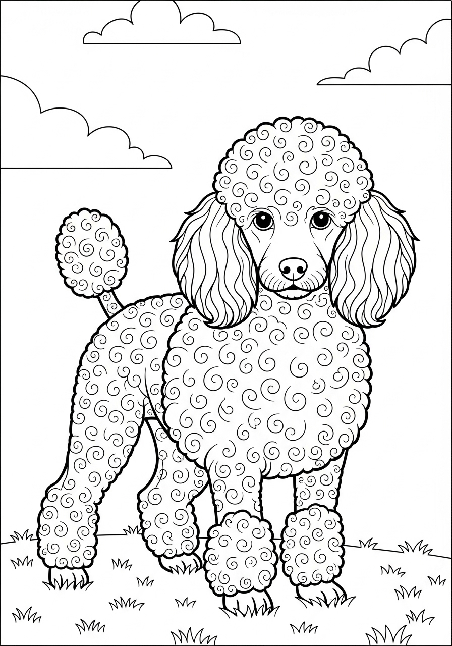 Desenho de Cachorro Poodle elegante para imprimir e colorir