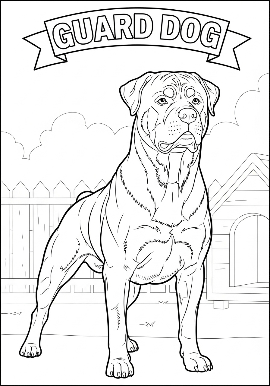 Desenho de Cachorro Bulldog guardião para imprimir e colorir
