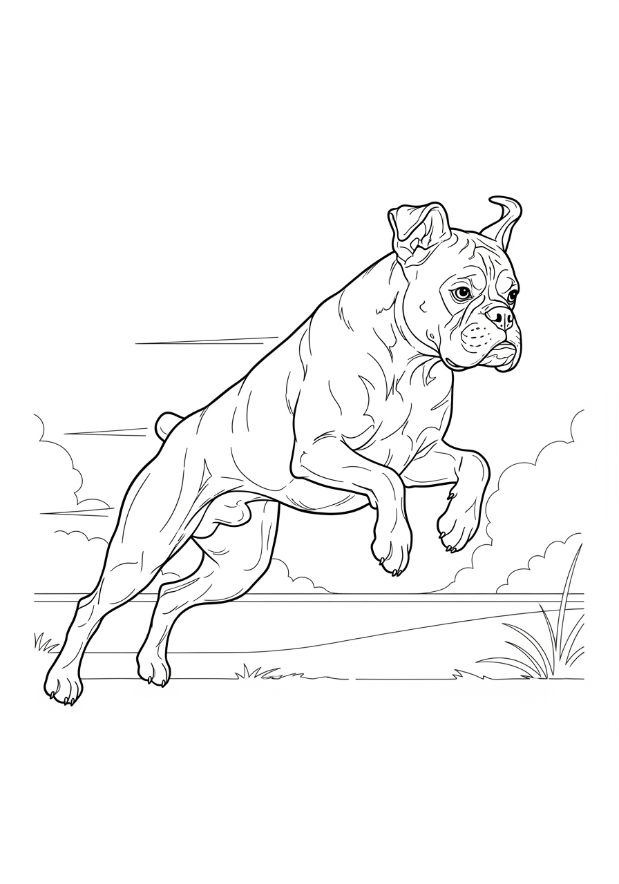 Desenho de Cachorro Bulldog pulando para imprimir e colorir