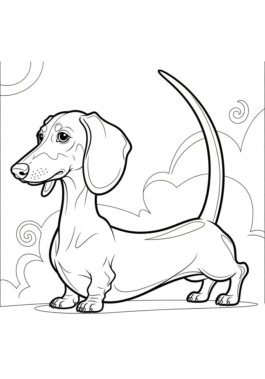 Desenho de Cachorro Dachshund com fundo para imprimir e colorir