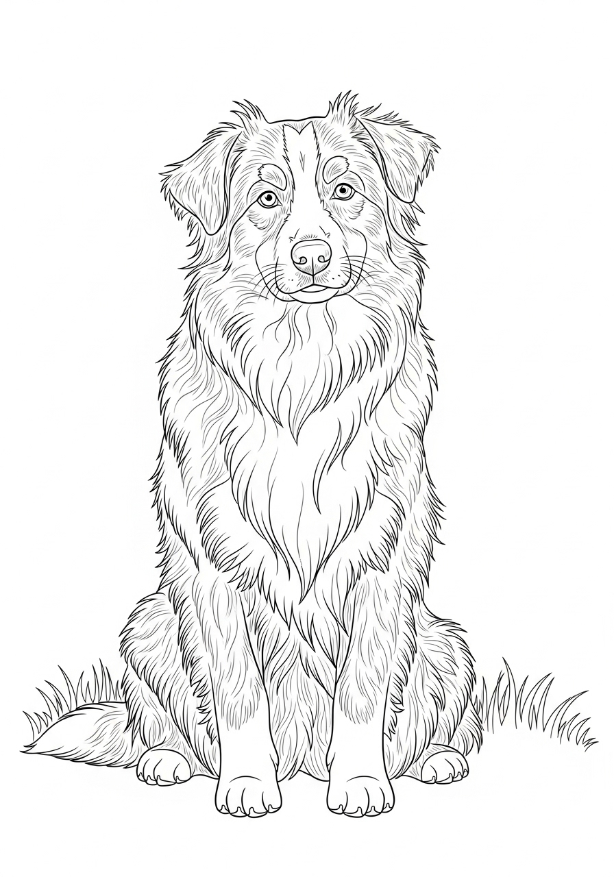 Desenho de Cachorro Australiano sentado para imprimir e colorir