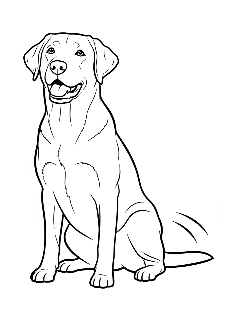 Desenho de Cachorro Labrador sentado para imprimir e colorir