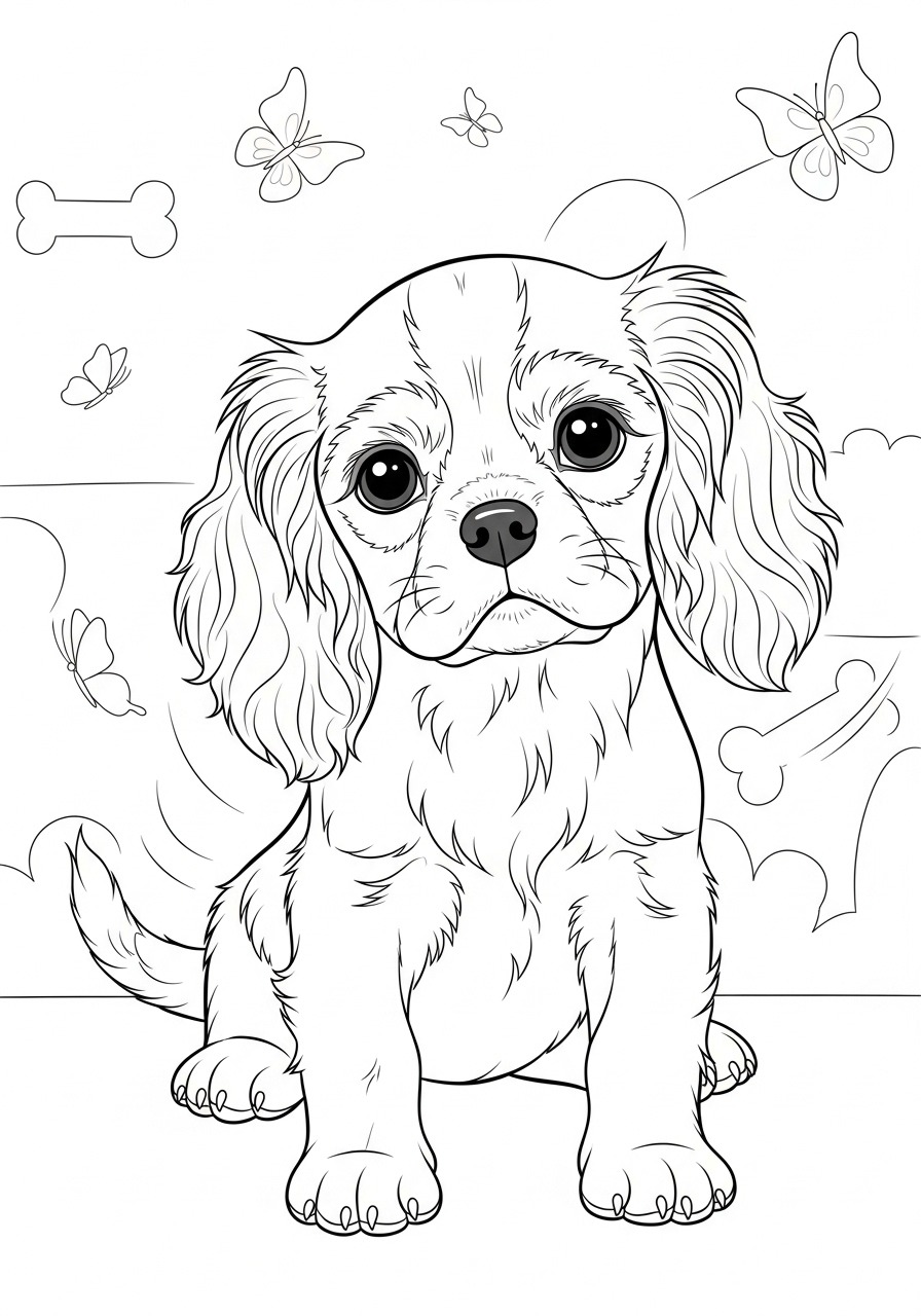 Desenho de Cachorro fofo sentado para imprimir e colorir