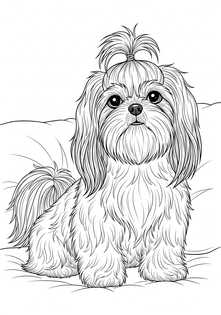 Desenho de Cachorro Maltês com cabelo longo para imprimir e colorir