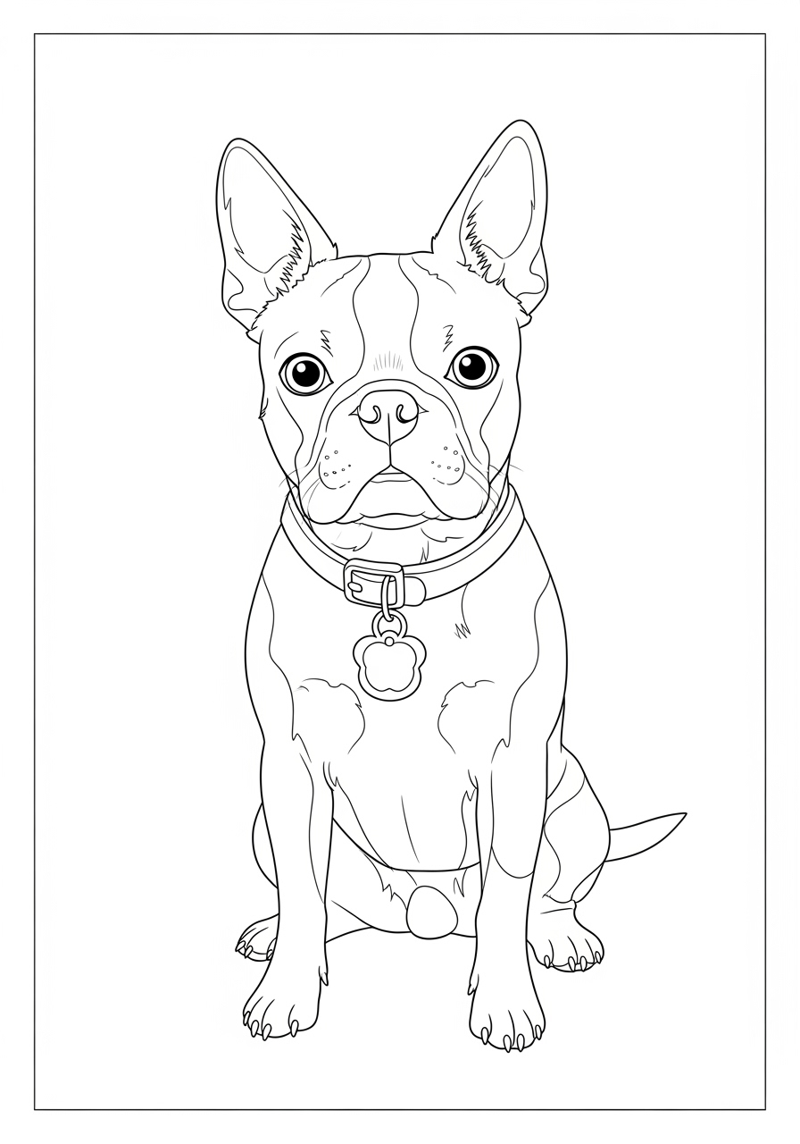 Desenho de Cachorro Bulldog sentado para imprimir e colorir