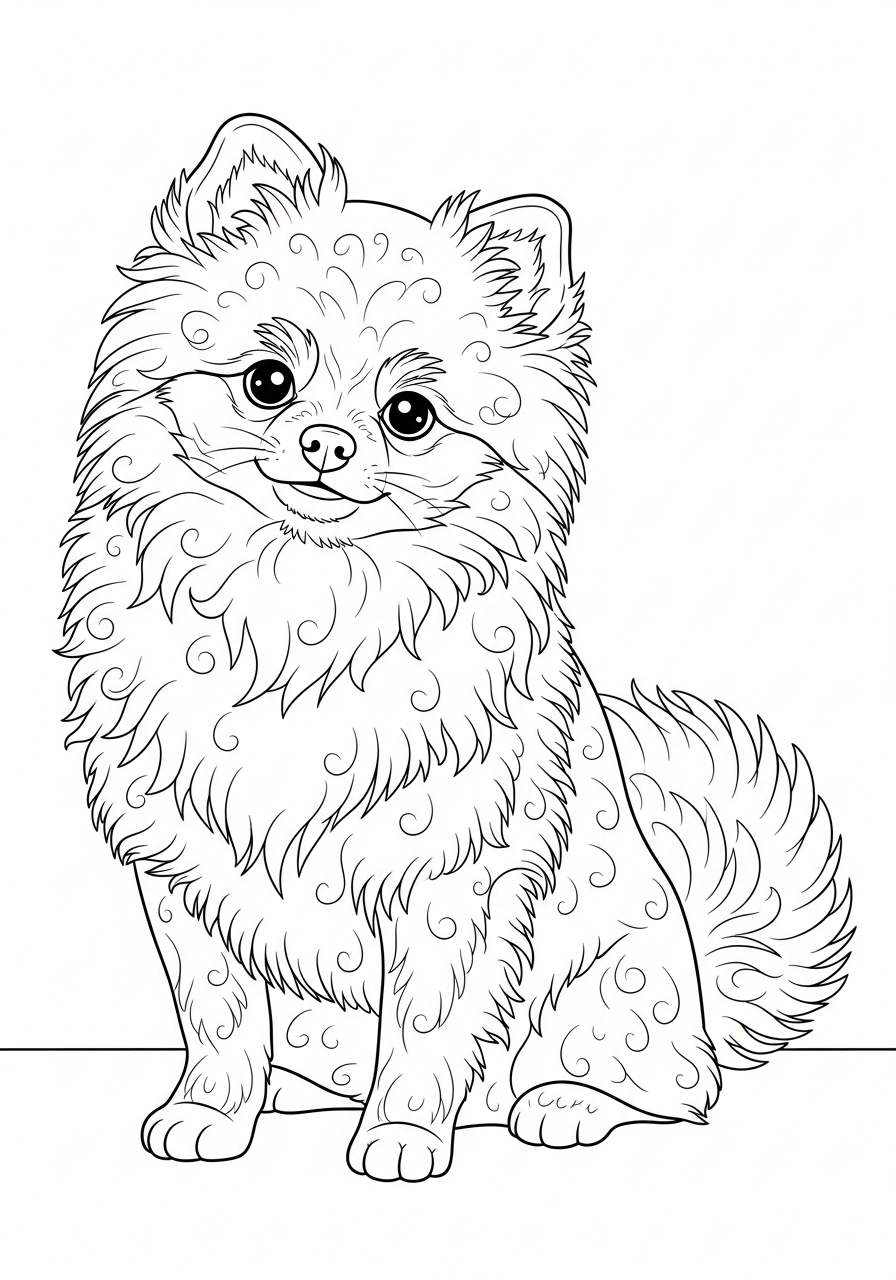 Desenho de Cachorro Pomerania para imprimir e colorir