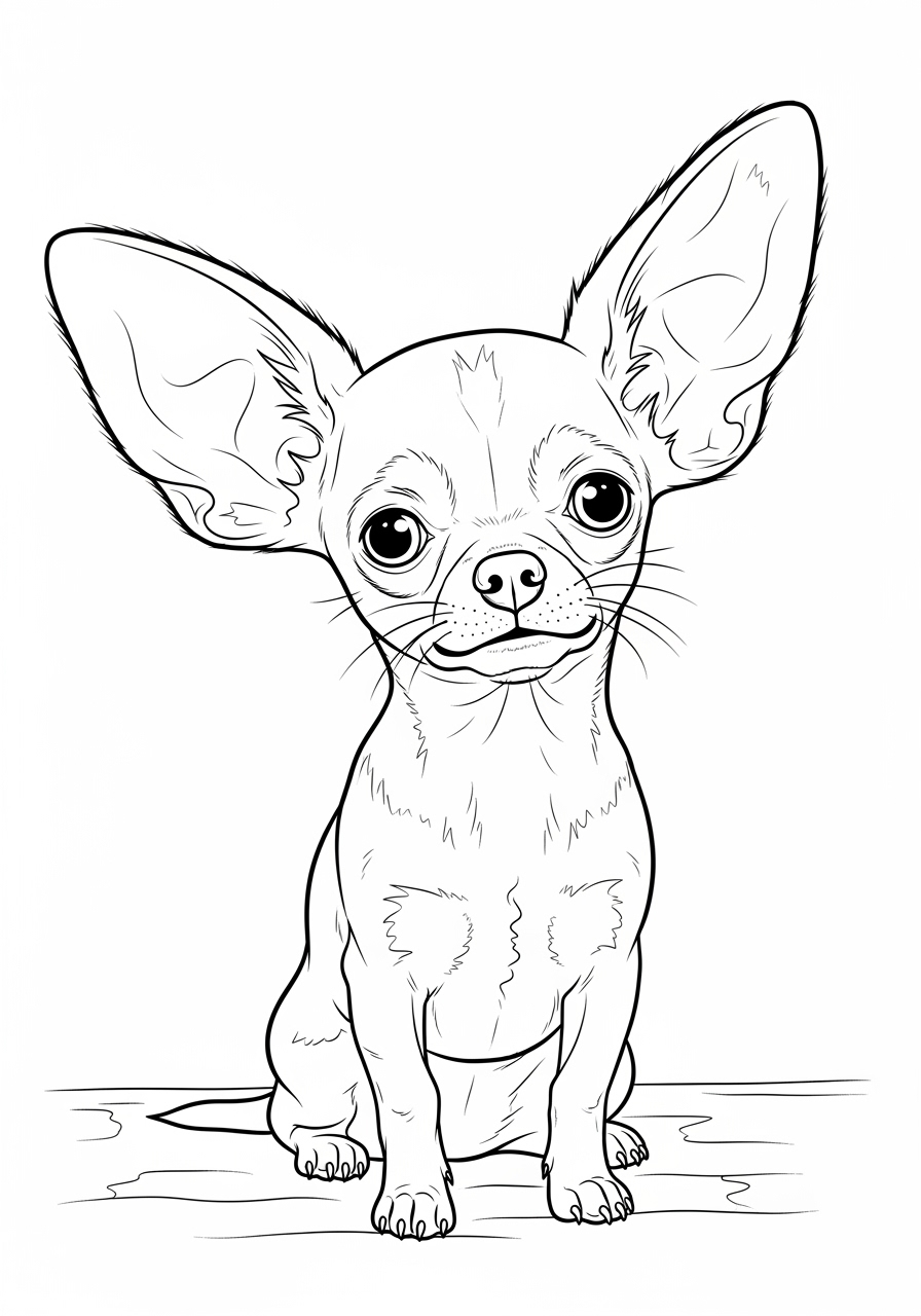Desenho de Cachorro Chihuahua sentado para imprimir e colorir