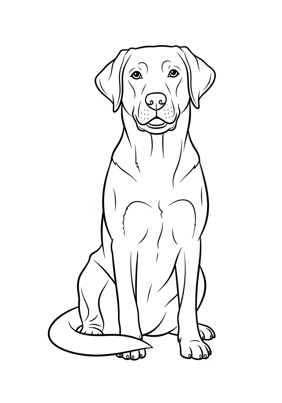 Desenho de Cachorro Labrador sentado para imprimir e colorir