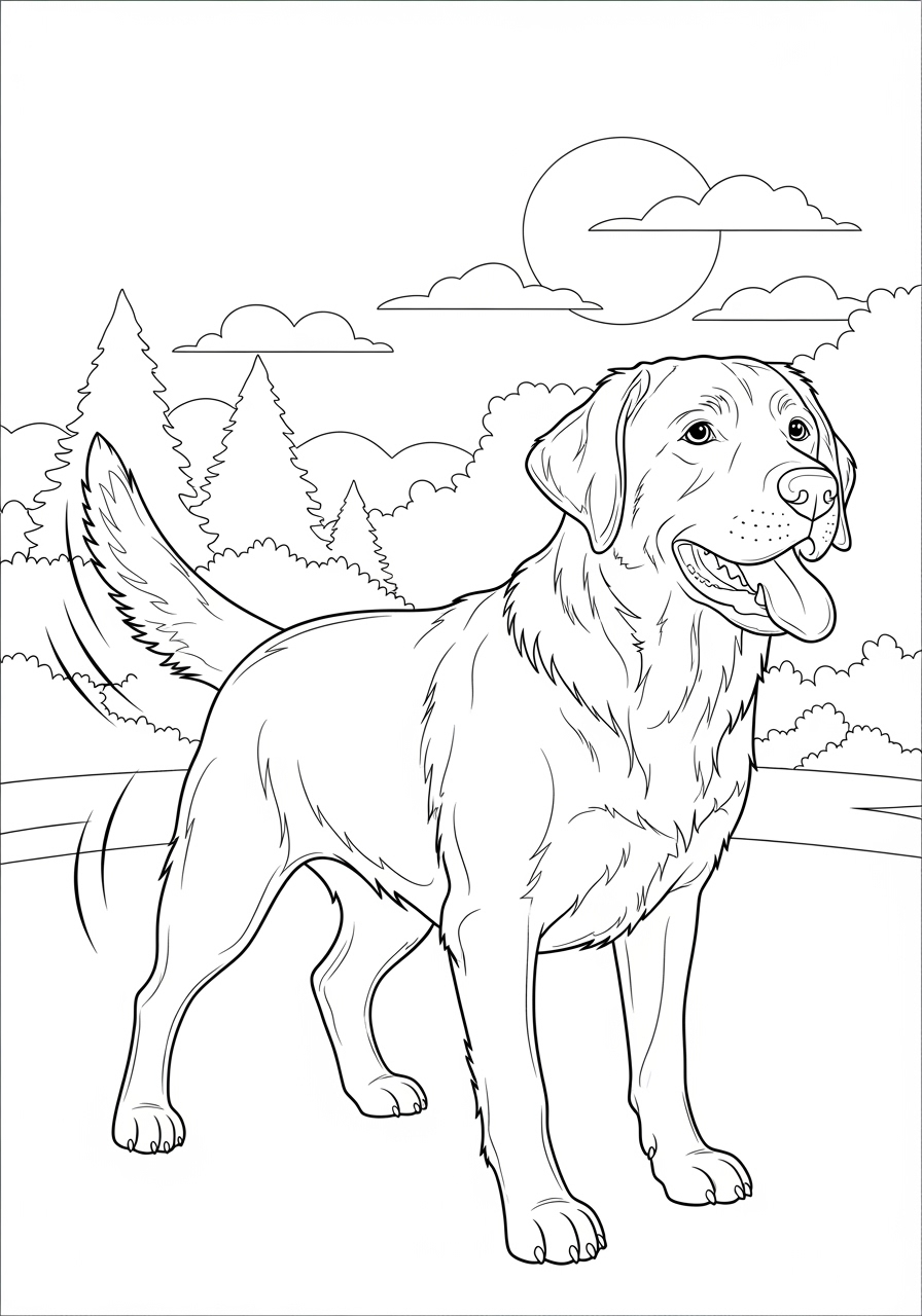Desenho de Cachorro Labrador sorridente para imprimir e colorir