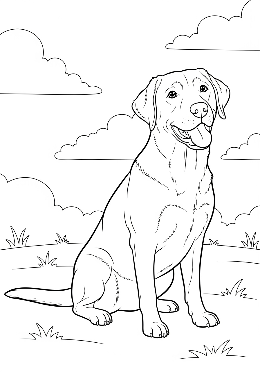Desenho de Cachorro Labrador sorridente para imprimir e colorir