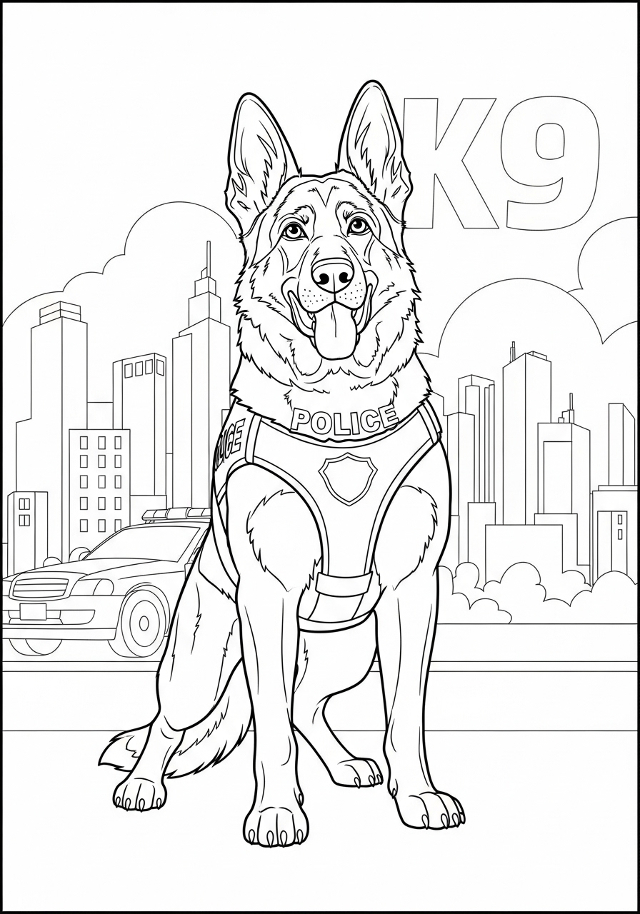 Desenho de Cachorro Pastor Alemão para imprimir e colorir