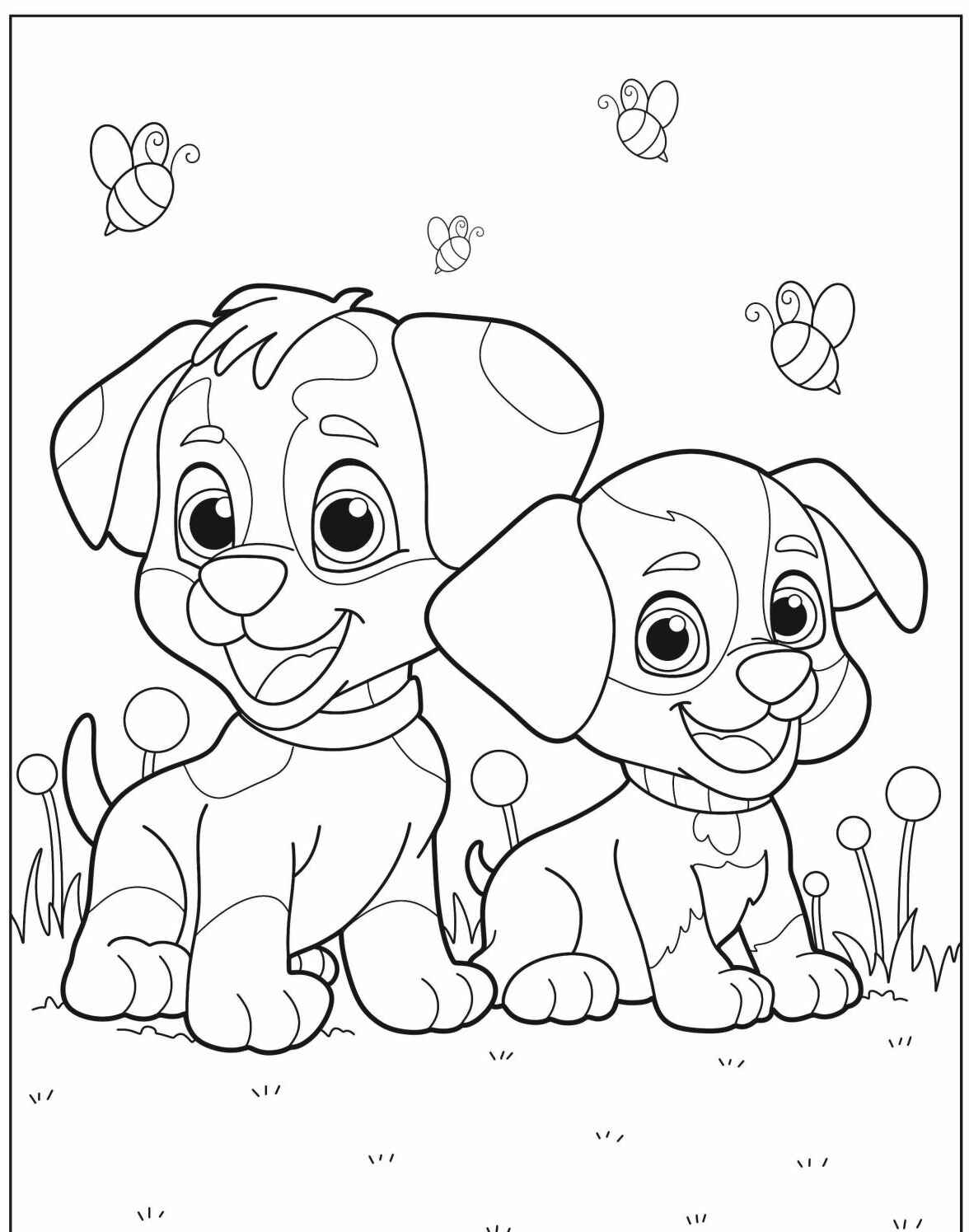 Desenho de Cachorros fofos para imprimir e colorir
