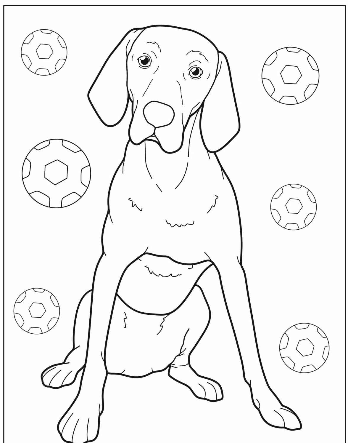 Desenho de Cachorro sentado com bolas para imprimir e colorir