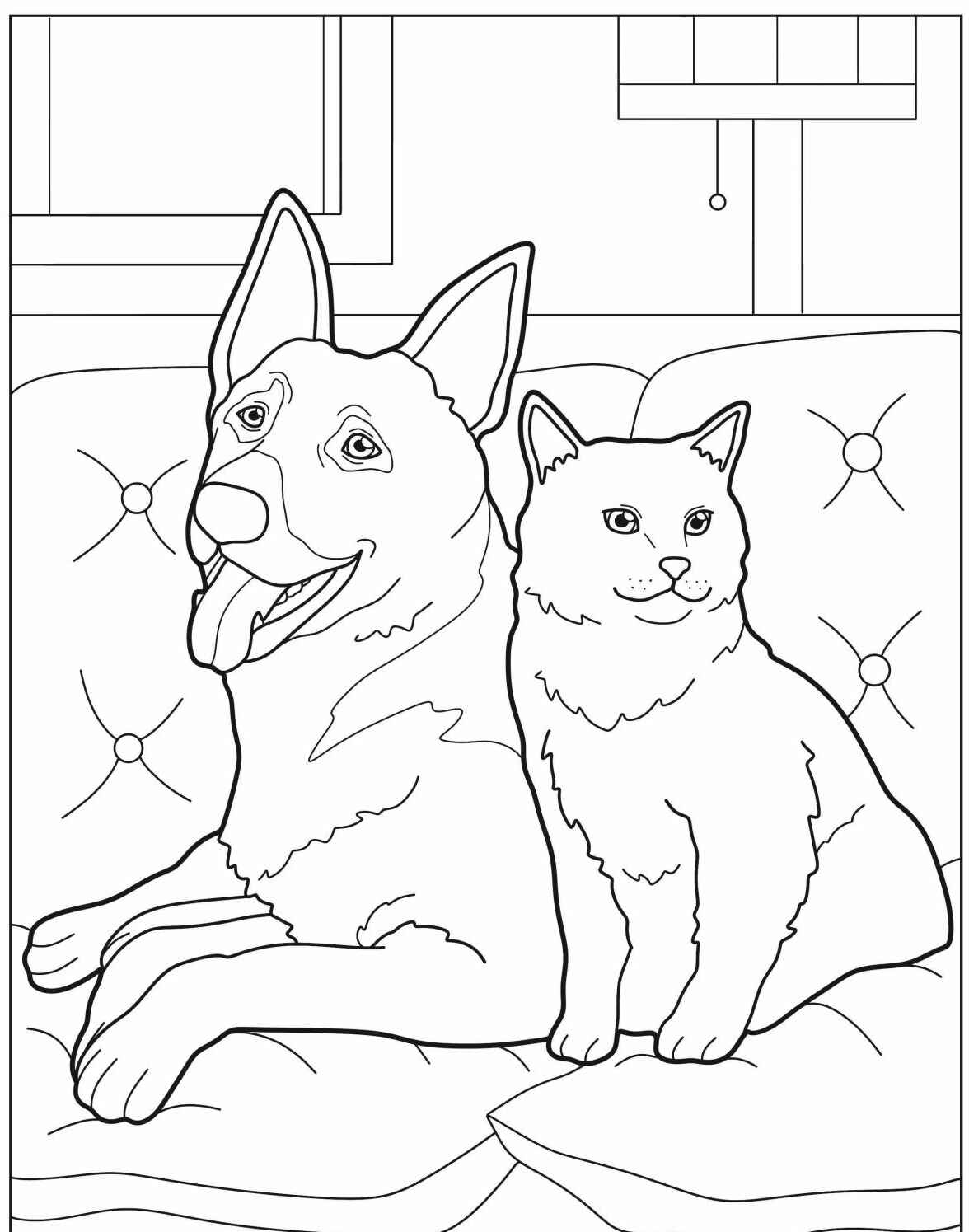 Desenho de Cachorro e Gato sentados para imprimir e colorir